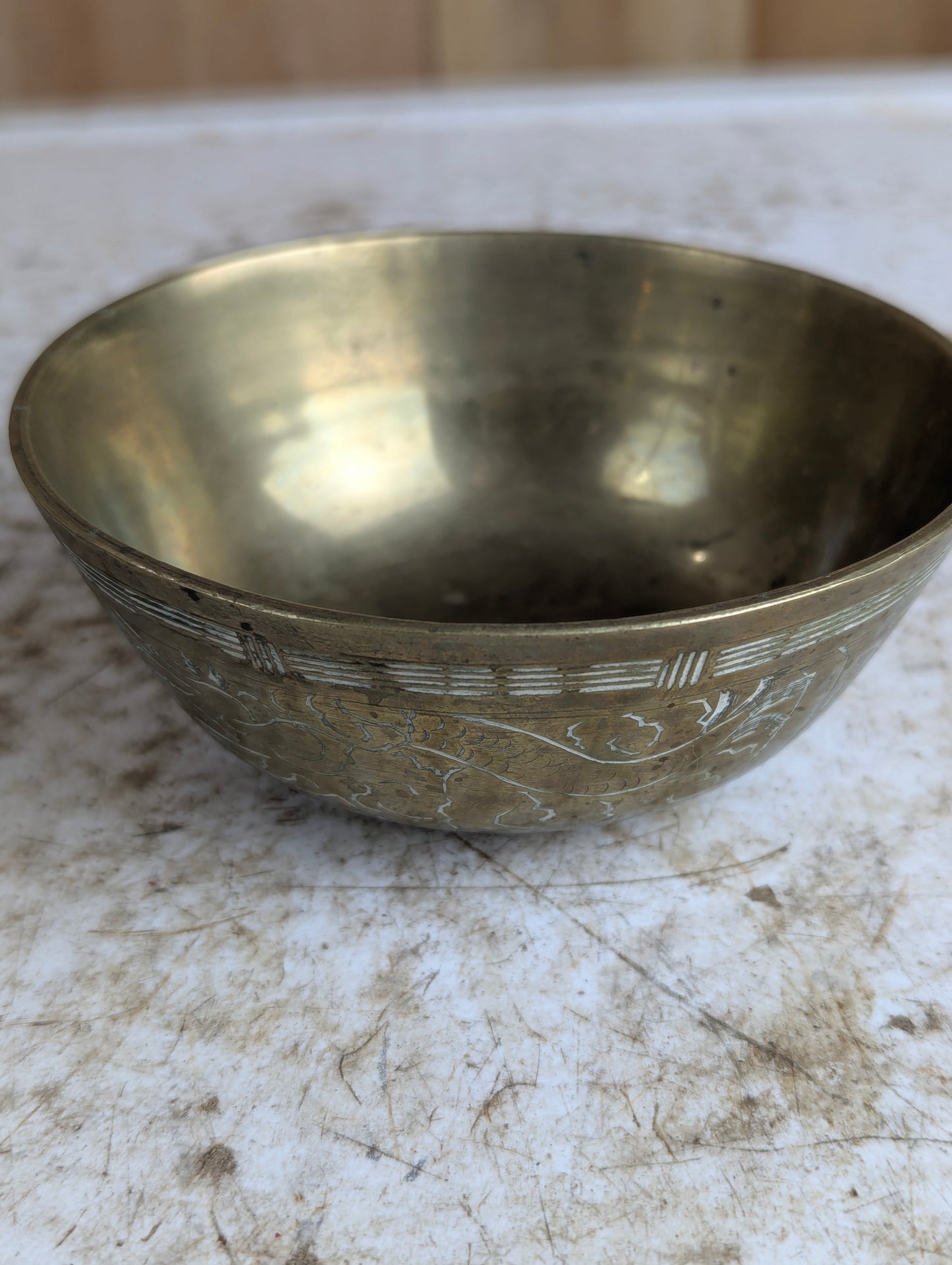 Vintage Chinese Etched Brass Bowl