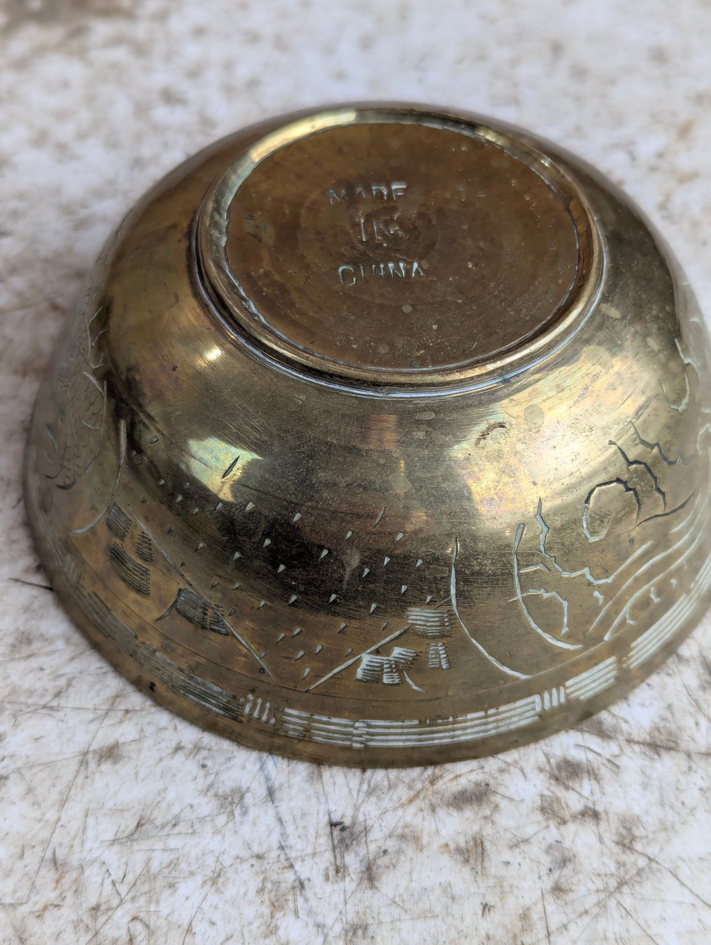 Vintage Chinese Etched Brass Bowl