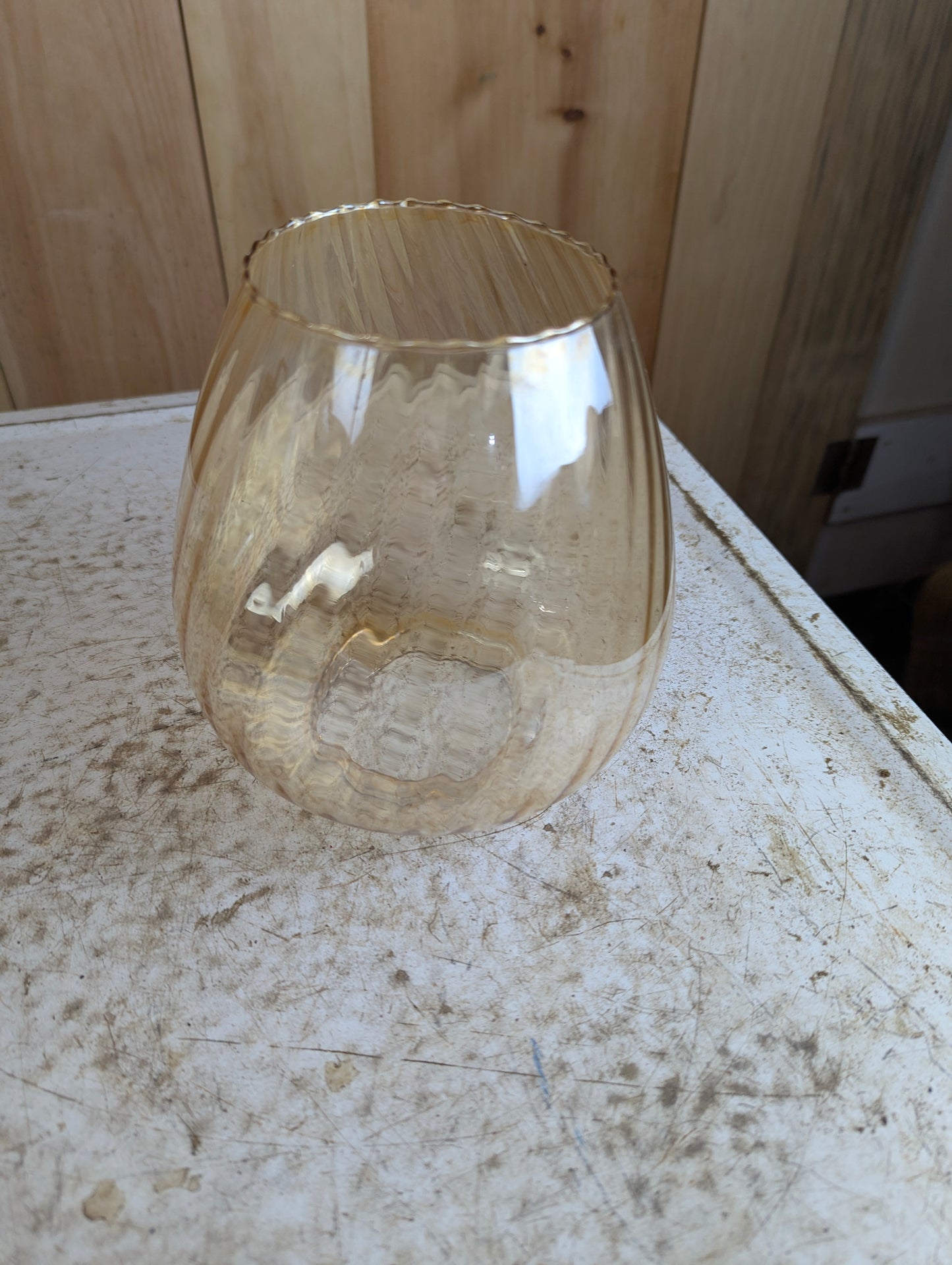 Vintage MCM Iridescent Amber Yellow Glass Swirl Shade