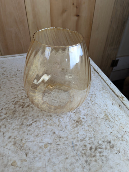 Vintage MCM Iridescent Amber Yellow Glass Swirl Shade