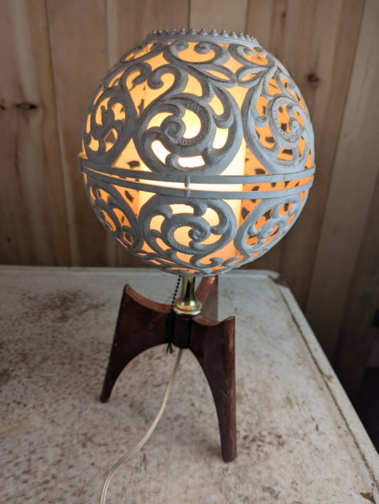 MCM Plastic Filagree Globe Table Lamp