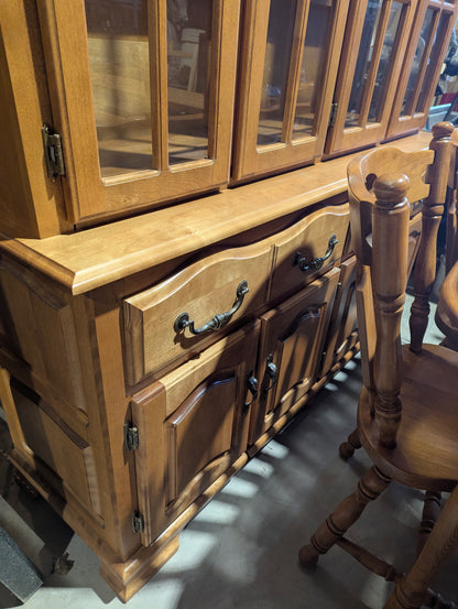 Solid Maple Buffet & Hutch with Table & 6 Chairs Set