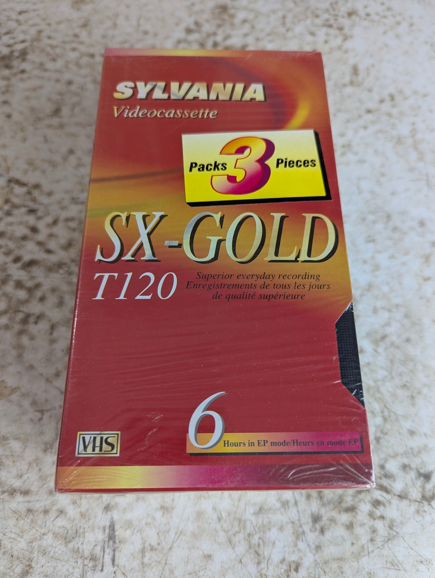 Sealed 3 Pack Sylvania T-120 blank VHS Video Cassettes - New Old Stock