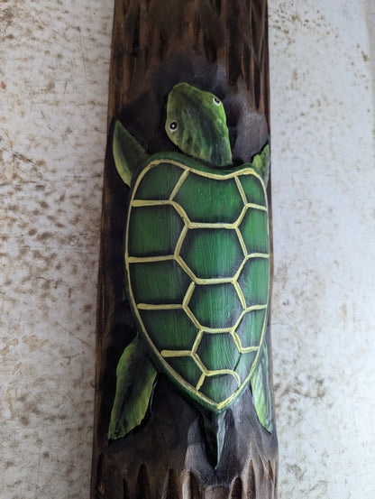 Hand Carved and Painted Turtle on Tree Wall Decor