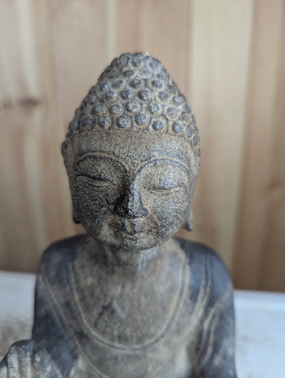 Vintage Hand Carved 13" Tall Stone Seated Amida Buddha Statue Abhaya Pose