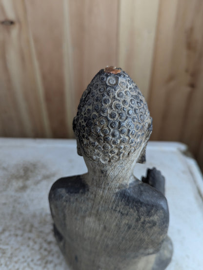 Vintage Hand Carved 13" Tall Stone Seated Amida Buddha Statue Abhaya Pose