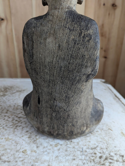 Vintage Hand Carved 13" Tall Stone Seated Amida Buddha Statue Abhaya Pose