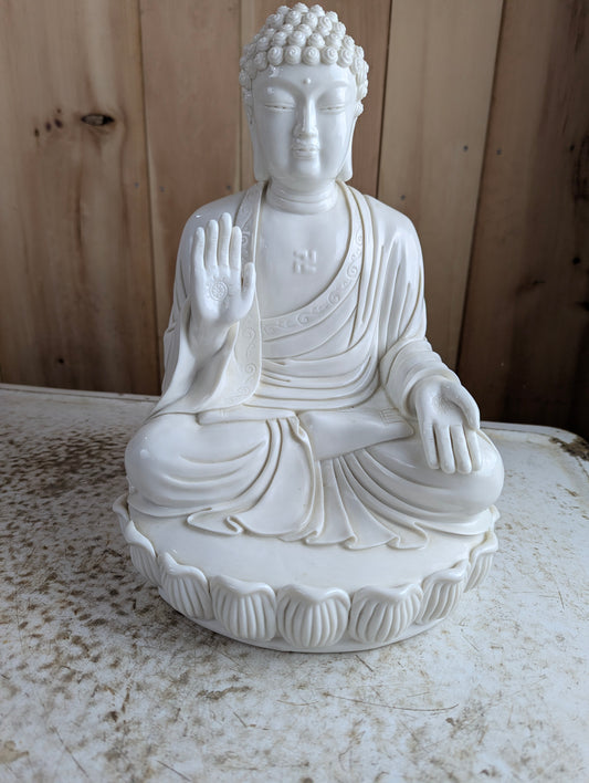 White Porcelain Shakyamuni Abhya Mudra Buddha Statue