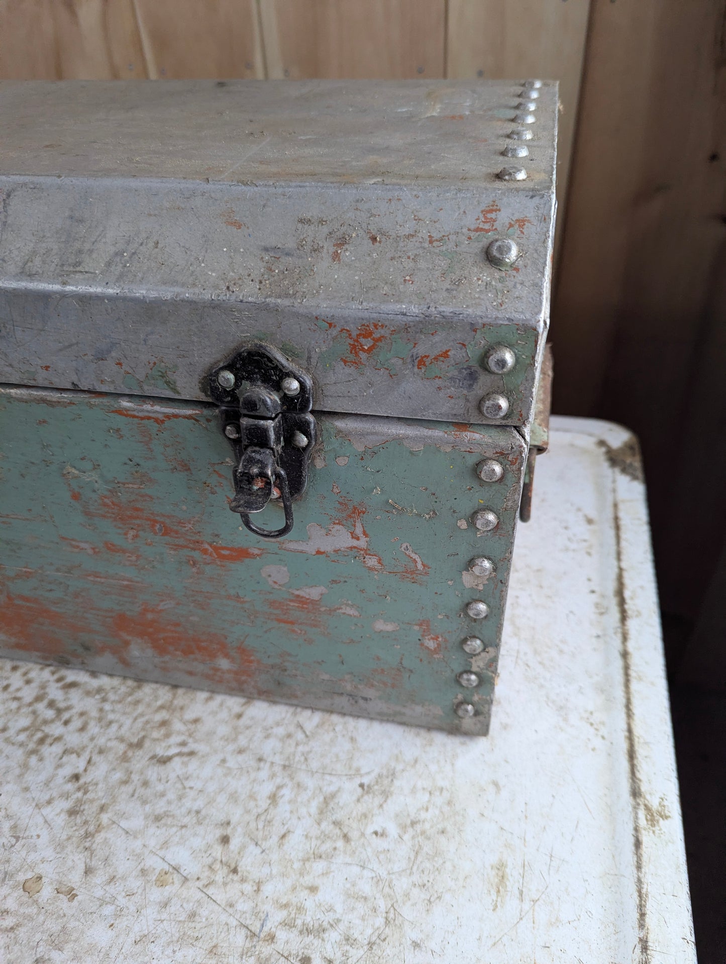 Vintage Riveted Metal Tool Box