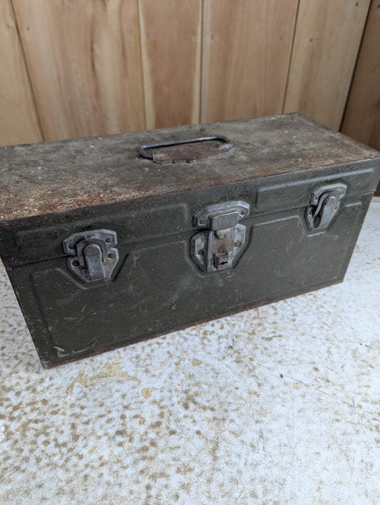 Vintage Union Steel Olive Green Tool Tackle Box