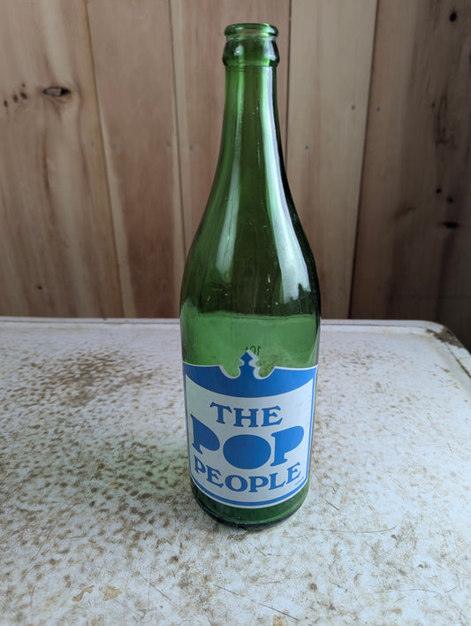 Vintage The Pop People Green Glass 30 oz Soda Bottle