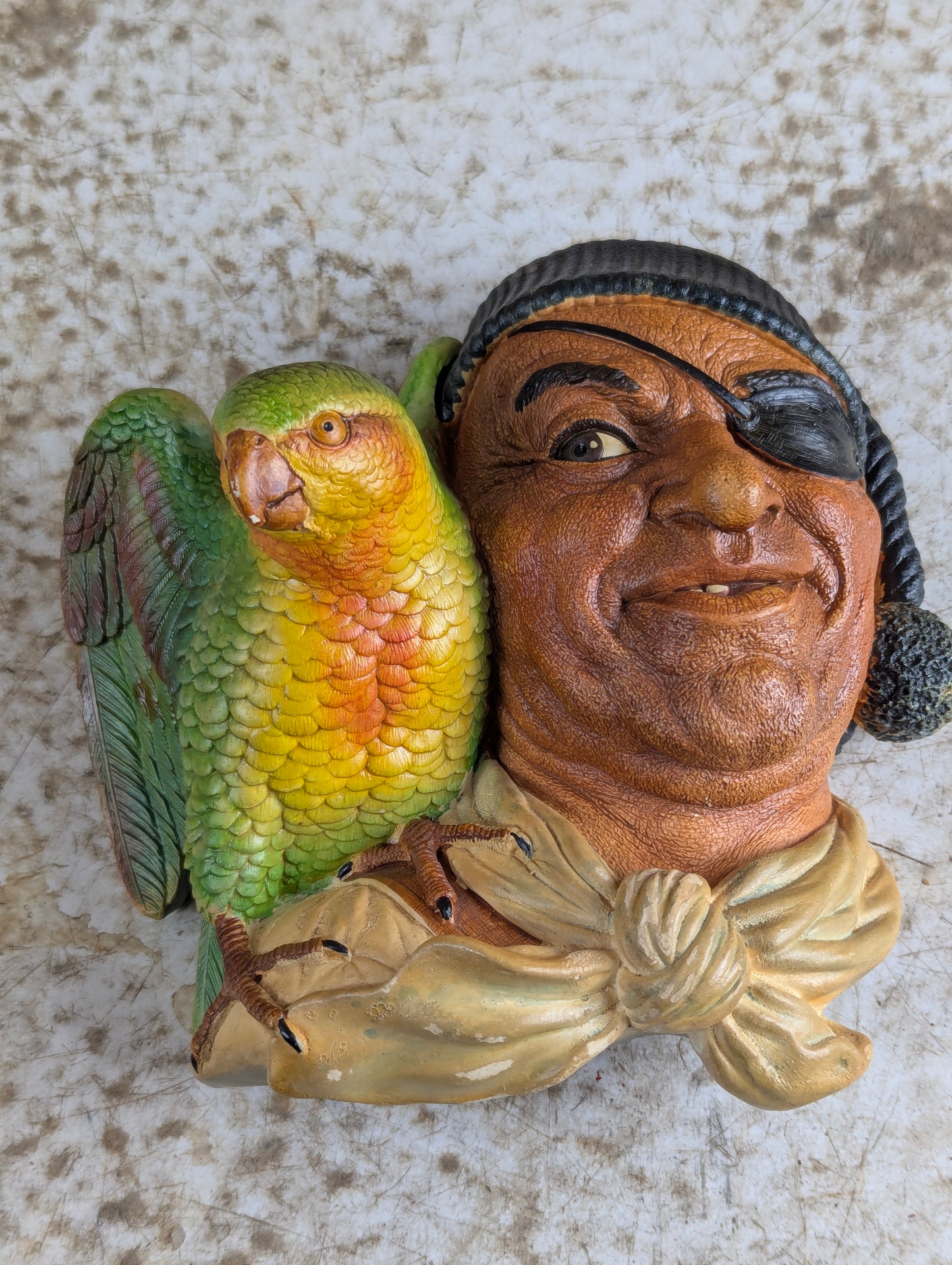 Bosson Pirate with Parrot Barbary Buccaneer Chalkware Head Made in England Wall Decor
