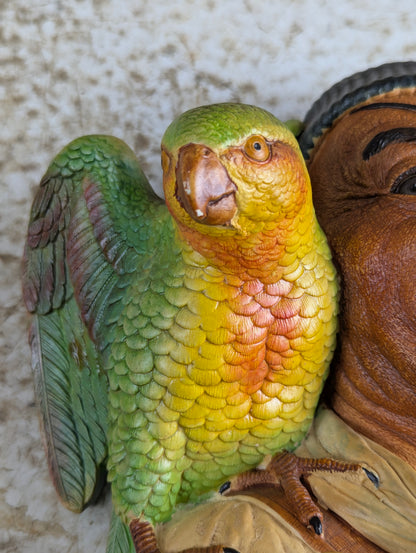 Bosson Pirate with Parrot Barbary Buccaneer Chalkware Head Made in England Wall Decor