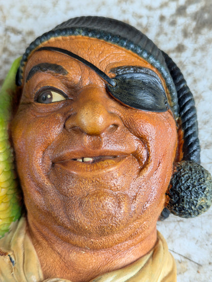 Bosson Pirate with Parrot Barbary Buccaneer Chalkware Head Made in England Wall Decor