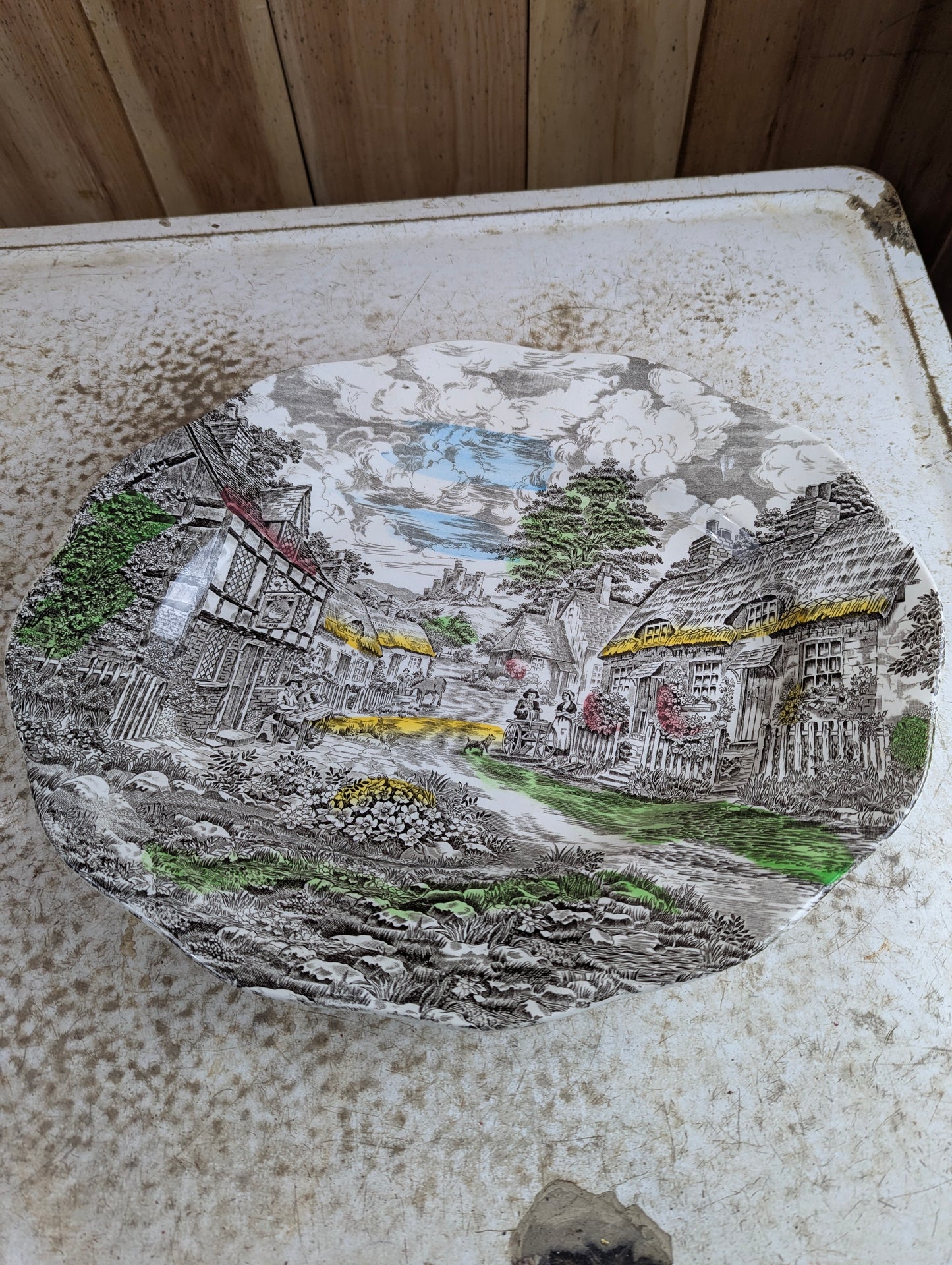 Vintage Enoch Wedgewood Tunstall Old English Village 16" x 13" Serving Plate Platter