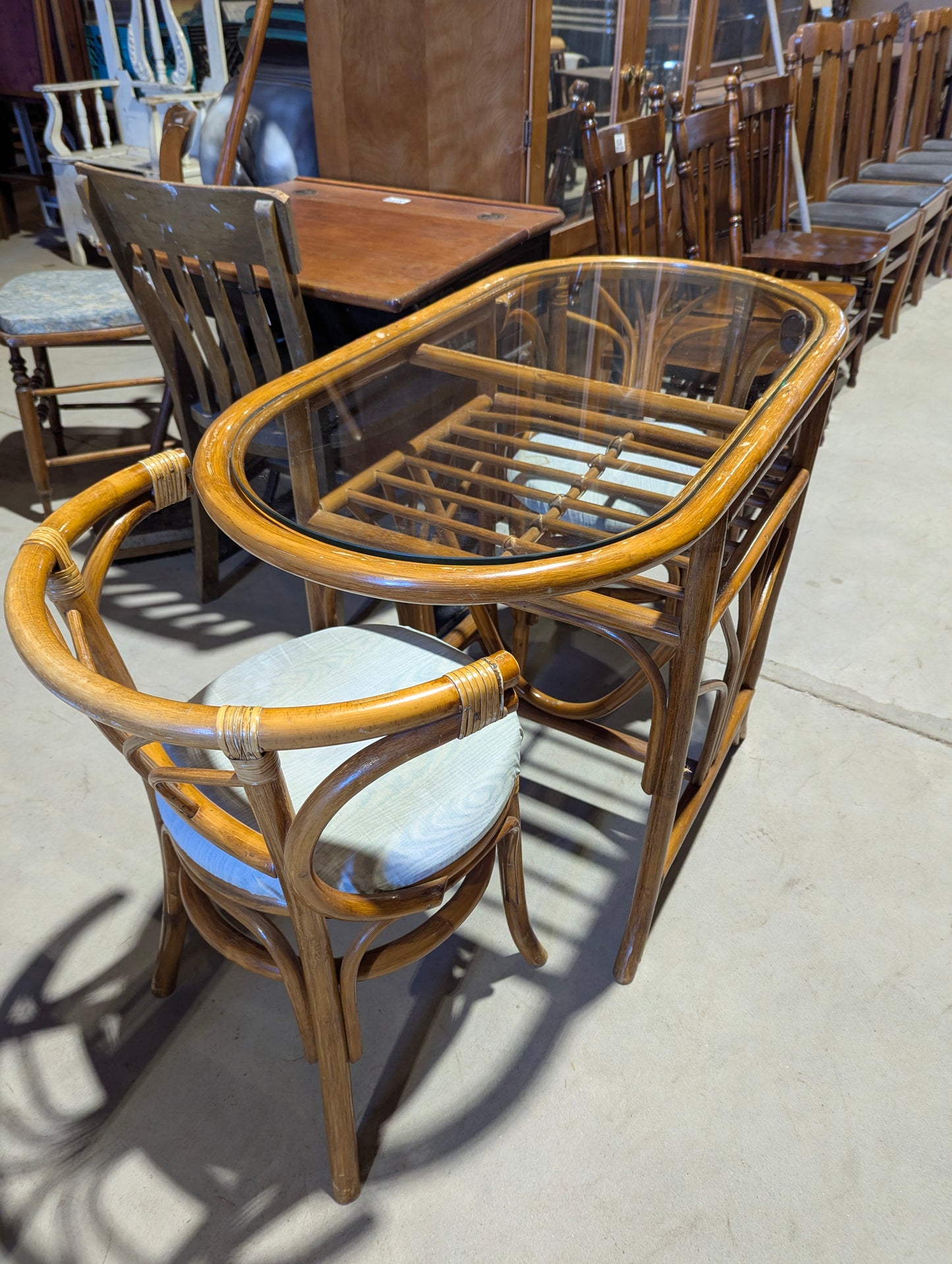 3 Piece Rattan Honeymoon Table and 2 Chair Set