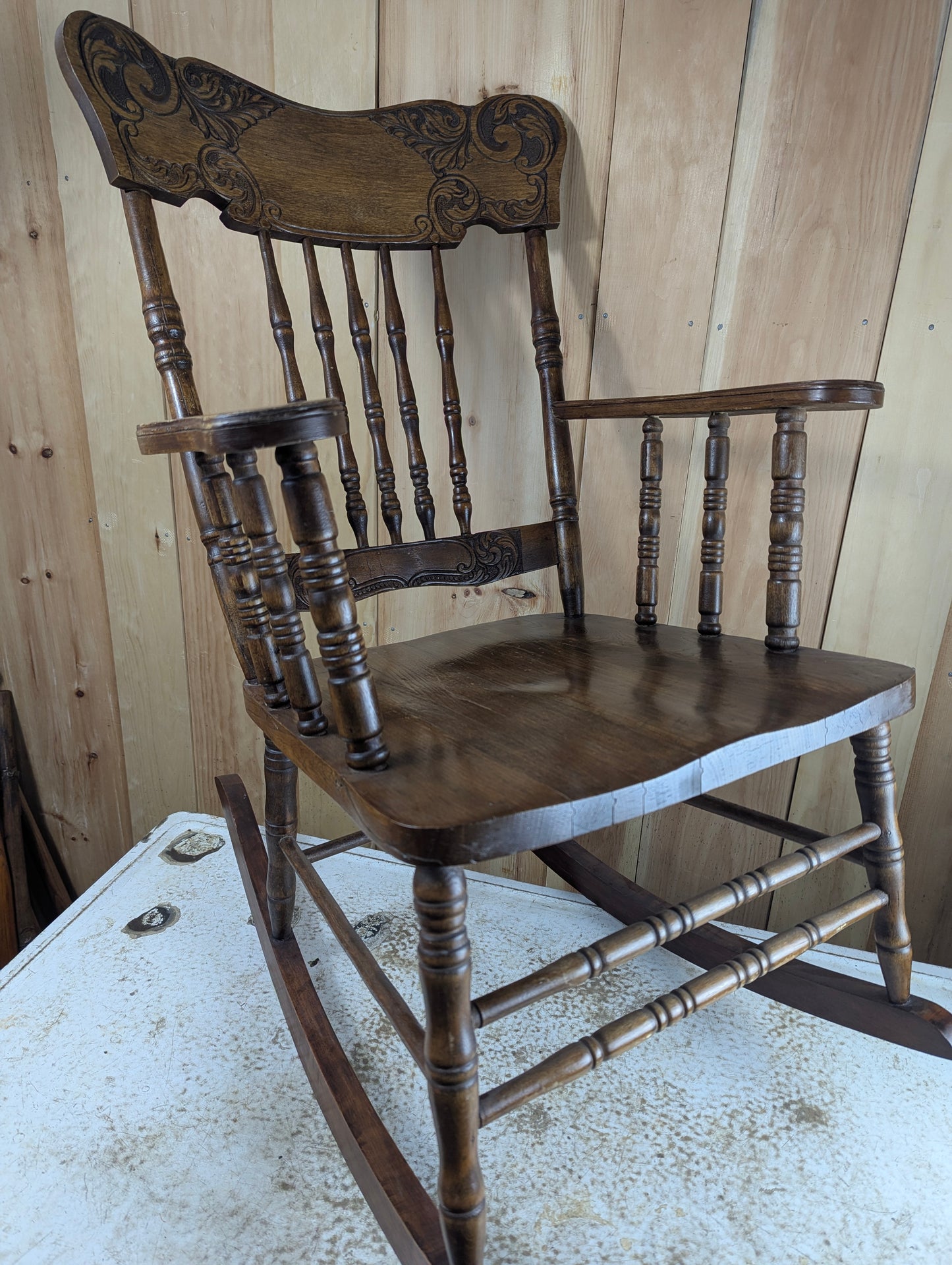 Antique Oak Pressed Back Rocking Chair