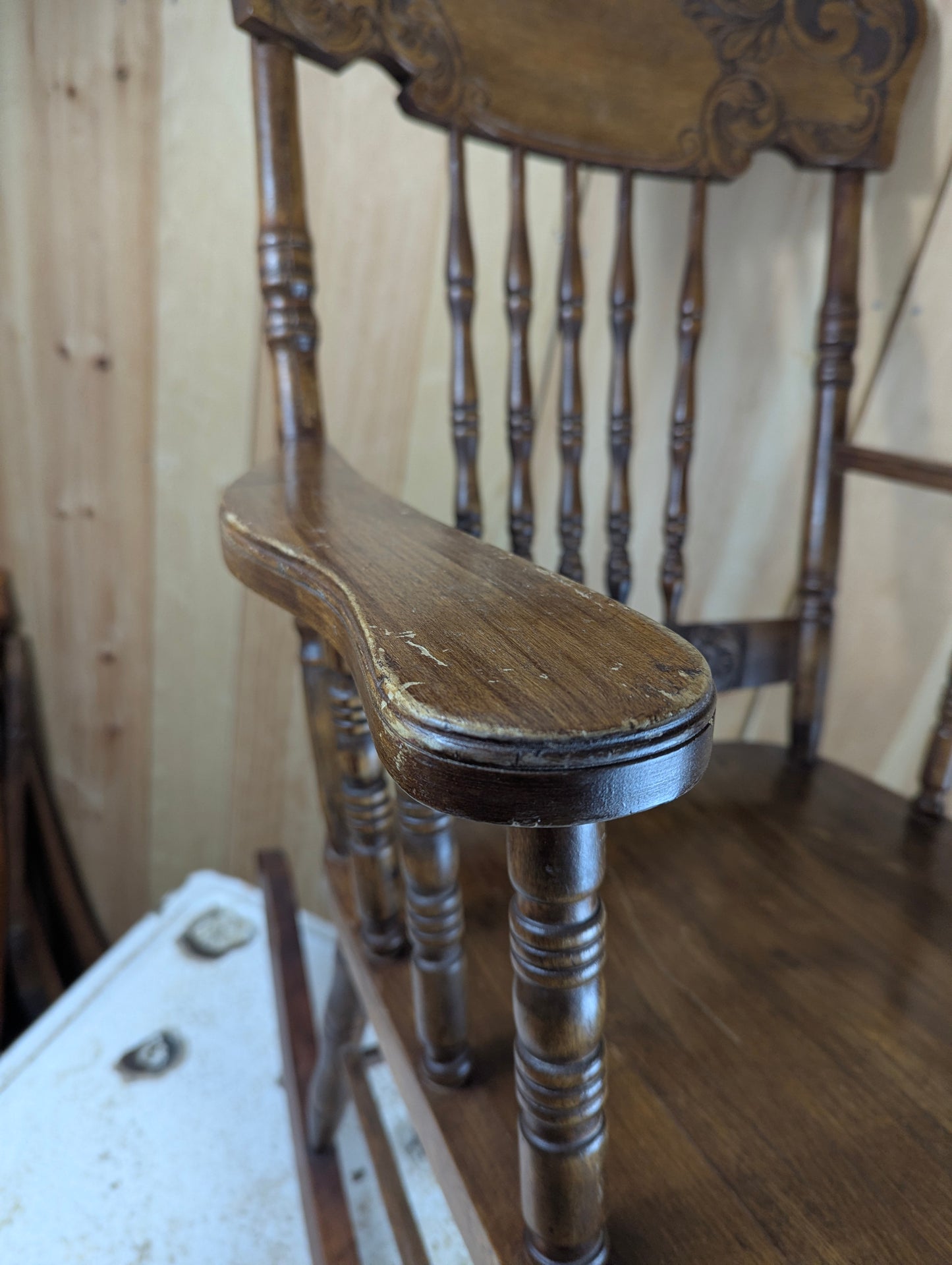 Antique Oak Pressed Back Rocking Chair