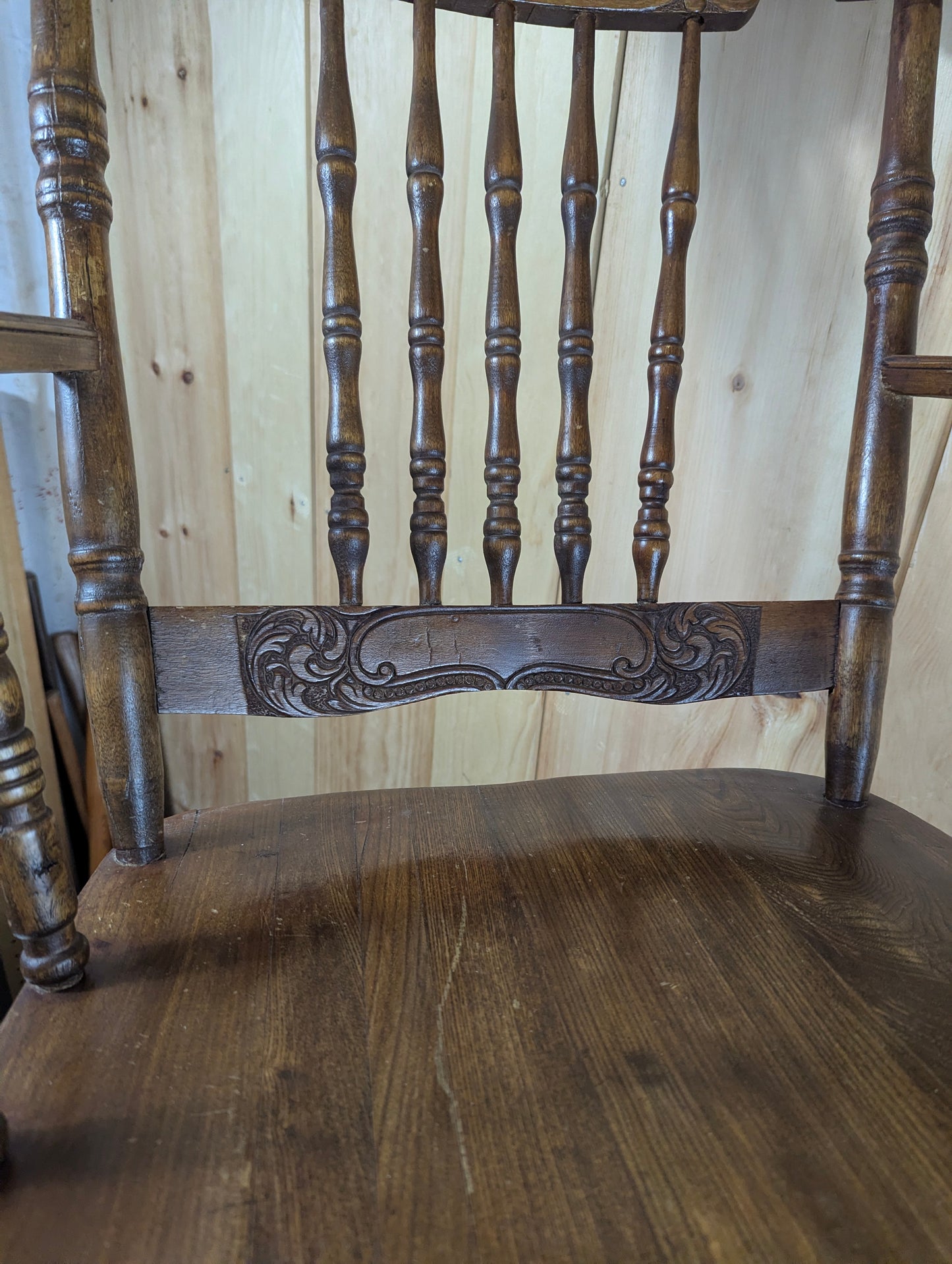 Antique Oak Pressed Back Rocking Chair