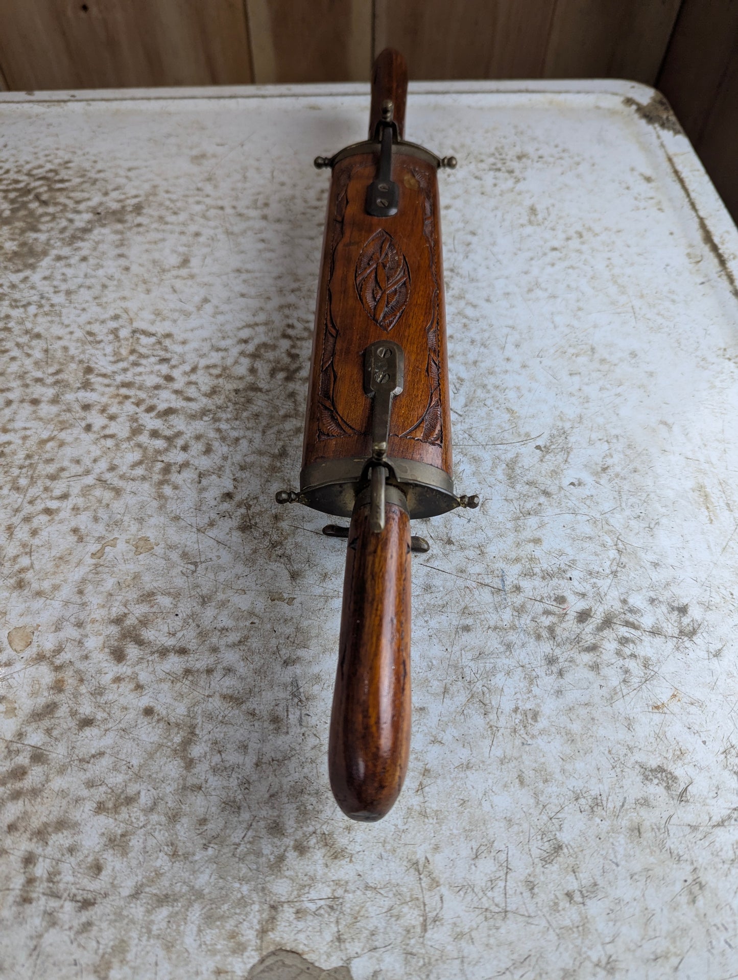 Vintage Hand Carved Indian Knife and Fork Carving Set in Wood Sheath