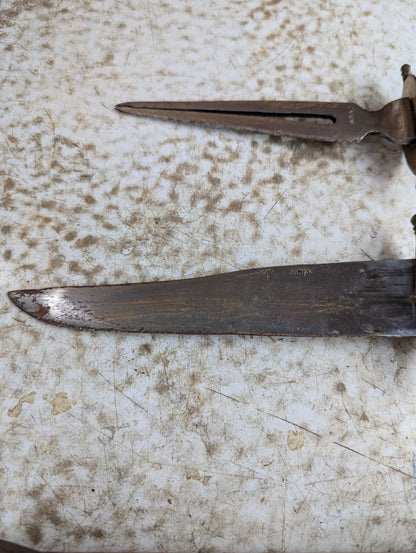 Vintage Hand Carved Indian Knife and Fork Carving Set in Wood Sheath