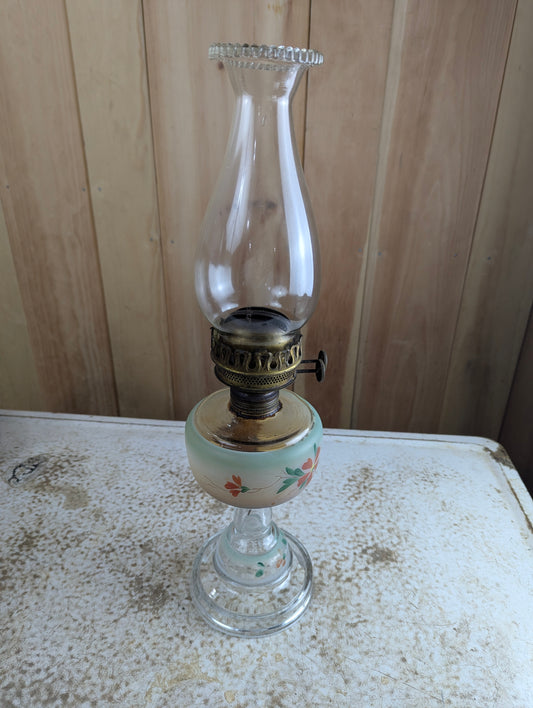 Antique Painted Double Wick Oil Lamp