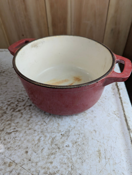 Vintage Red Enameled Cast Iron Dutch Oven