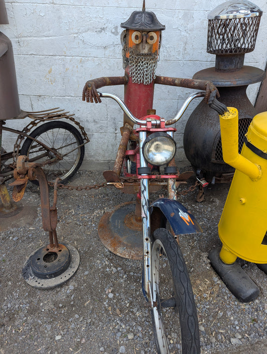 Scrap Art Bearded Man Riding Motorcycle