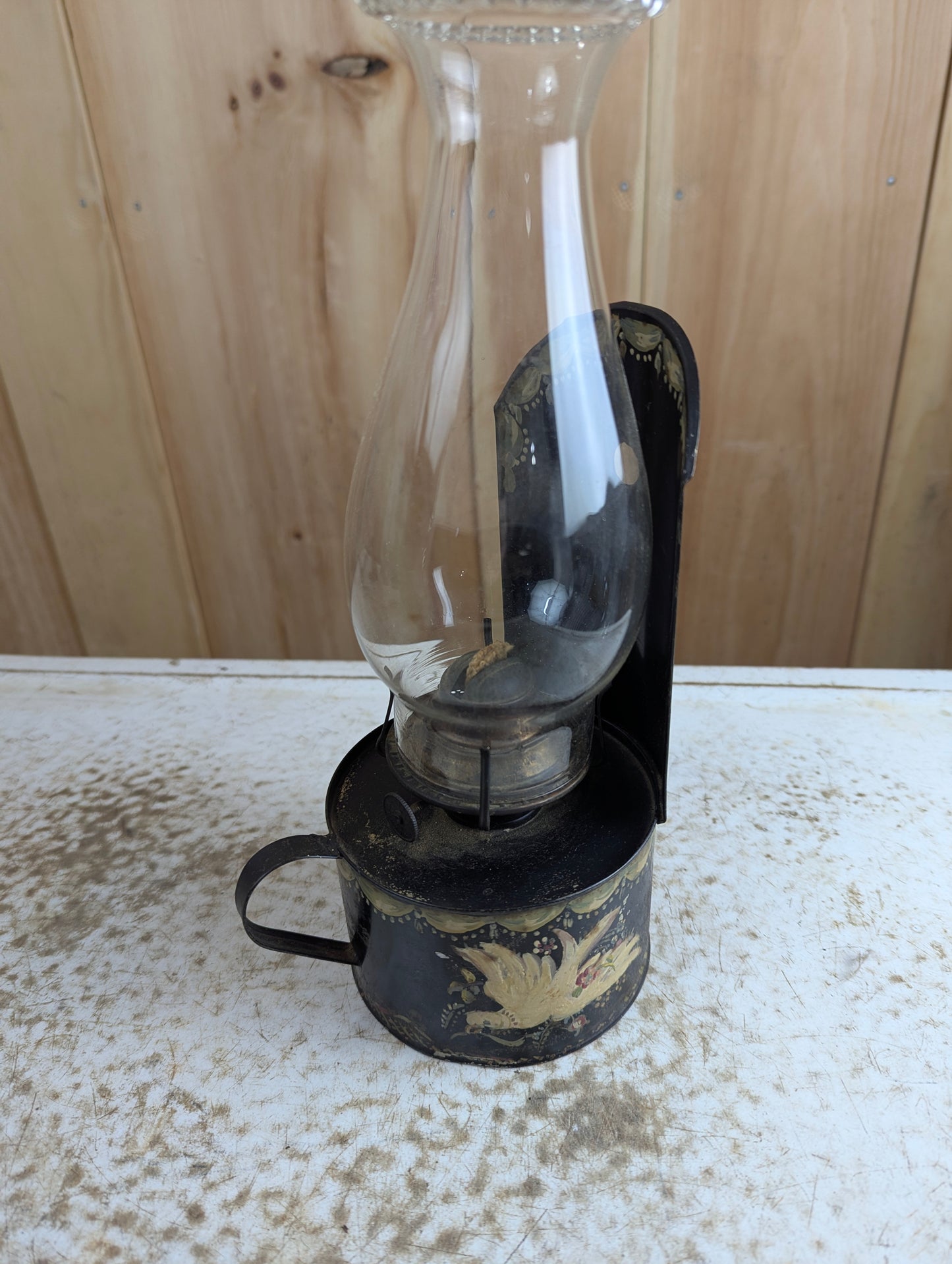 Antique Wall-Mounted Oil Lamp with Handle