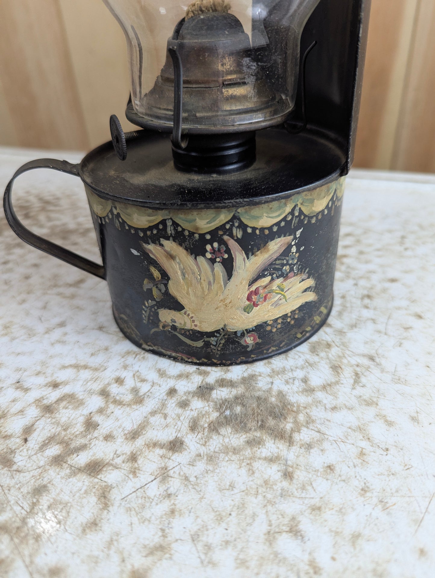 Antique Wall-Mounted Oil Lamp with Handle