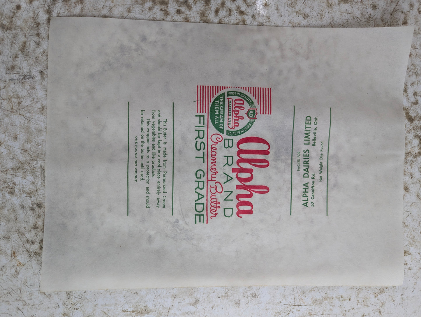 Vintage Alpha Brand Creamery Belleville Butter Papers