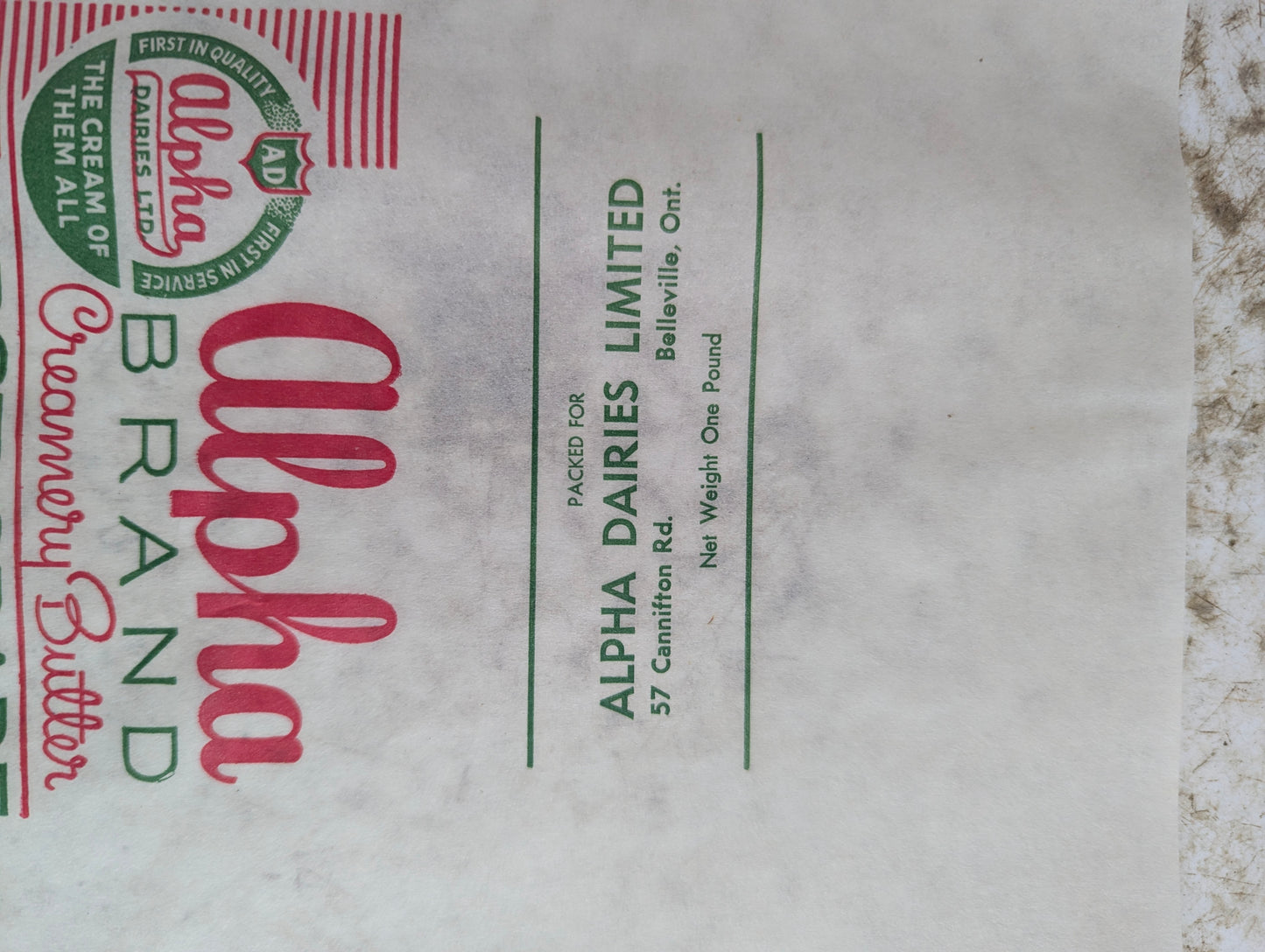 Vintage Alpha Brand Creamery Belleville Butter Papers