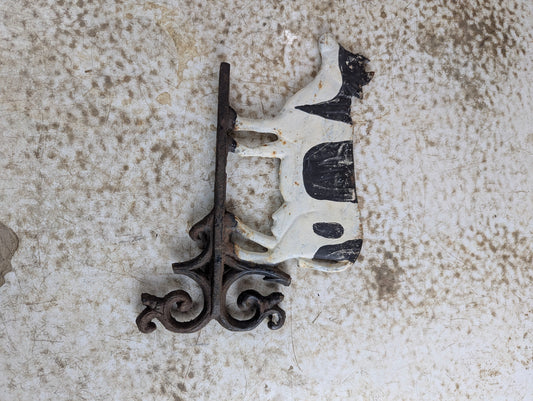 Vintage Hand Painted Cast Iron Cow Wall Bracket - Damaged