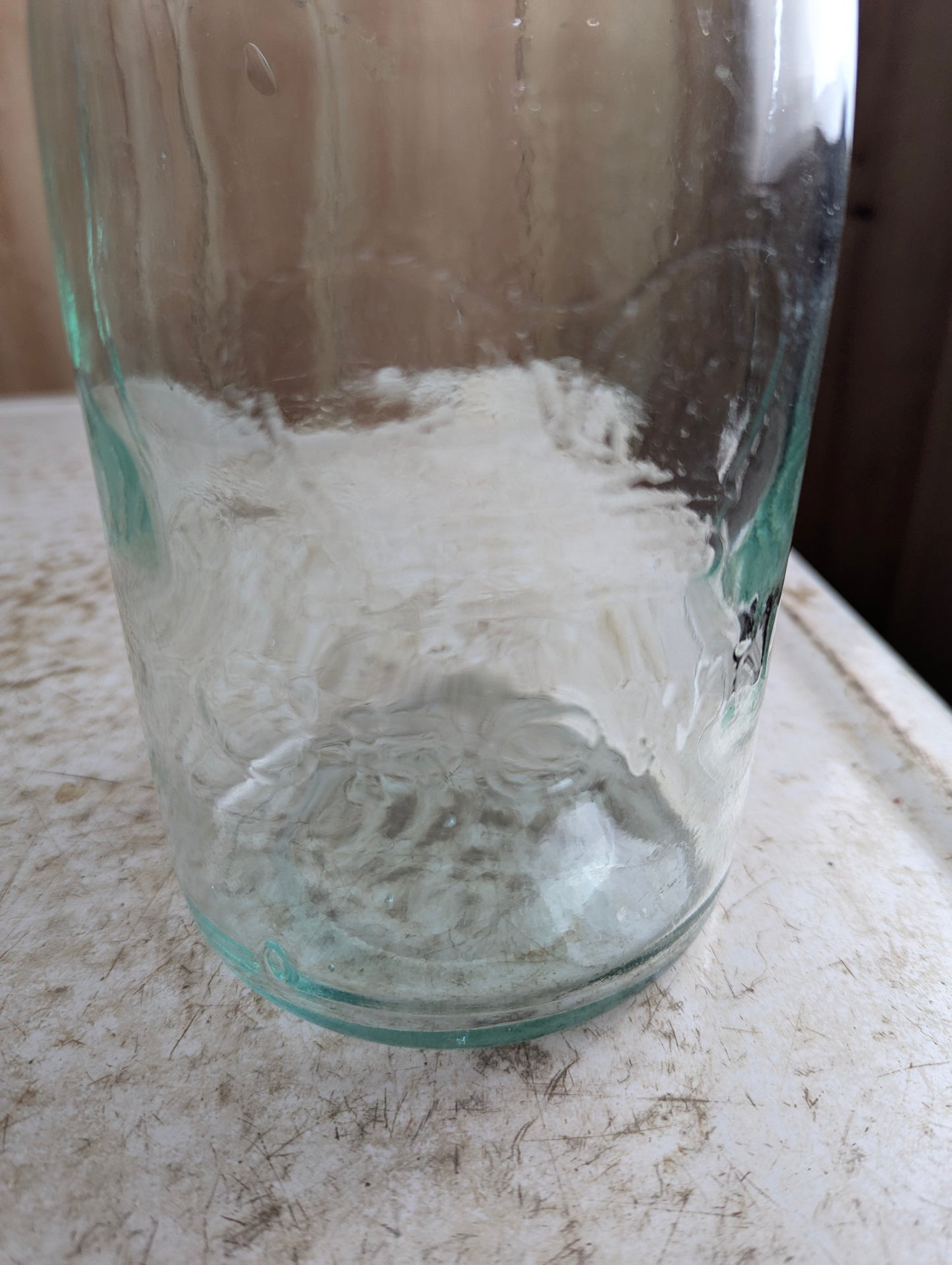 Antique Aqua Glass Crown Quart Mason Jar