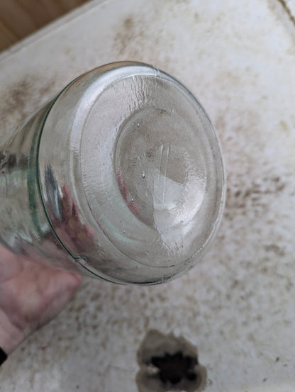 Antique Aqua Glass Crown Quart Mason Jar