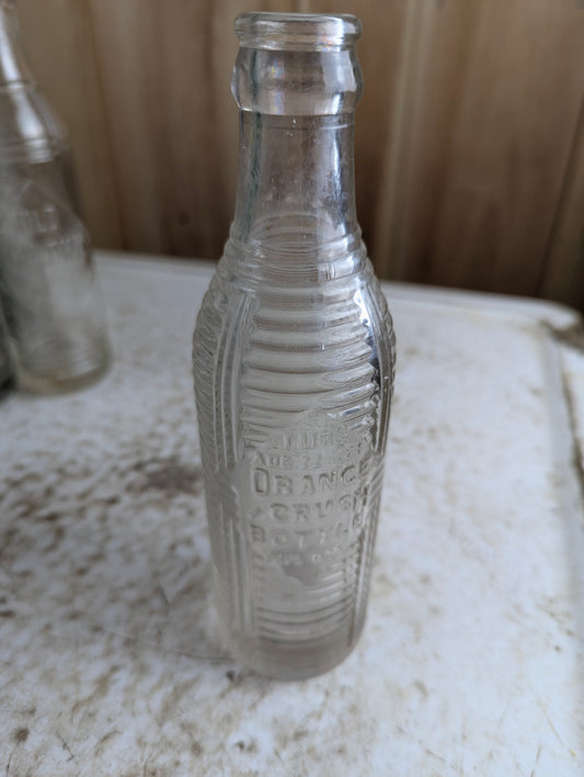 1920s Orange Crush Clear Glass 6oz Embossed Soda bottle