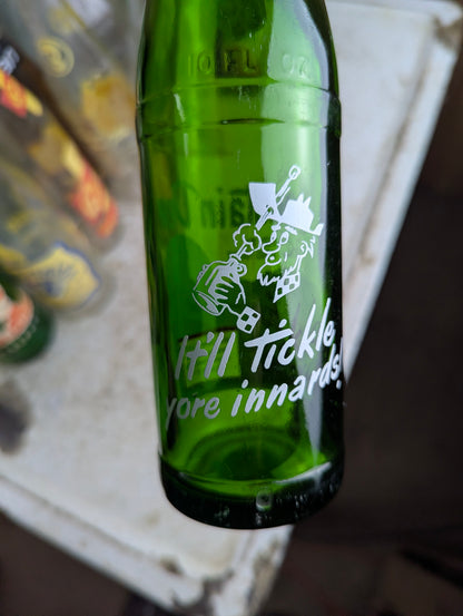 Vintage Mountain Dew 10oz Hillbilly 'Filled by Clem and Gert'  Green Glass ACL Soda Bottle