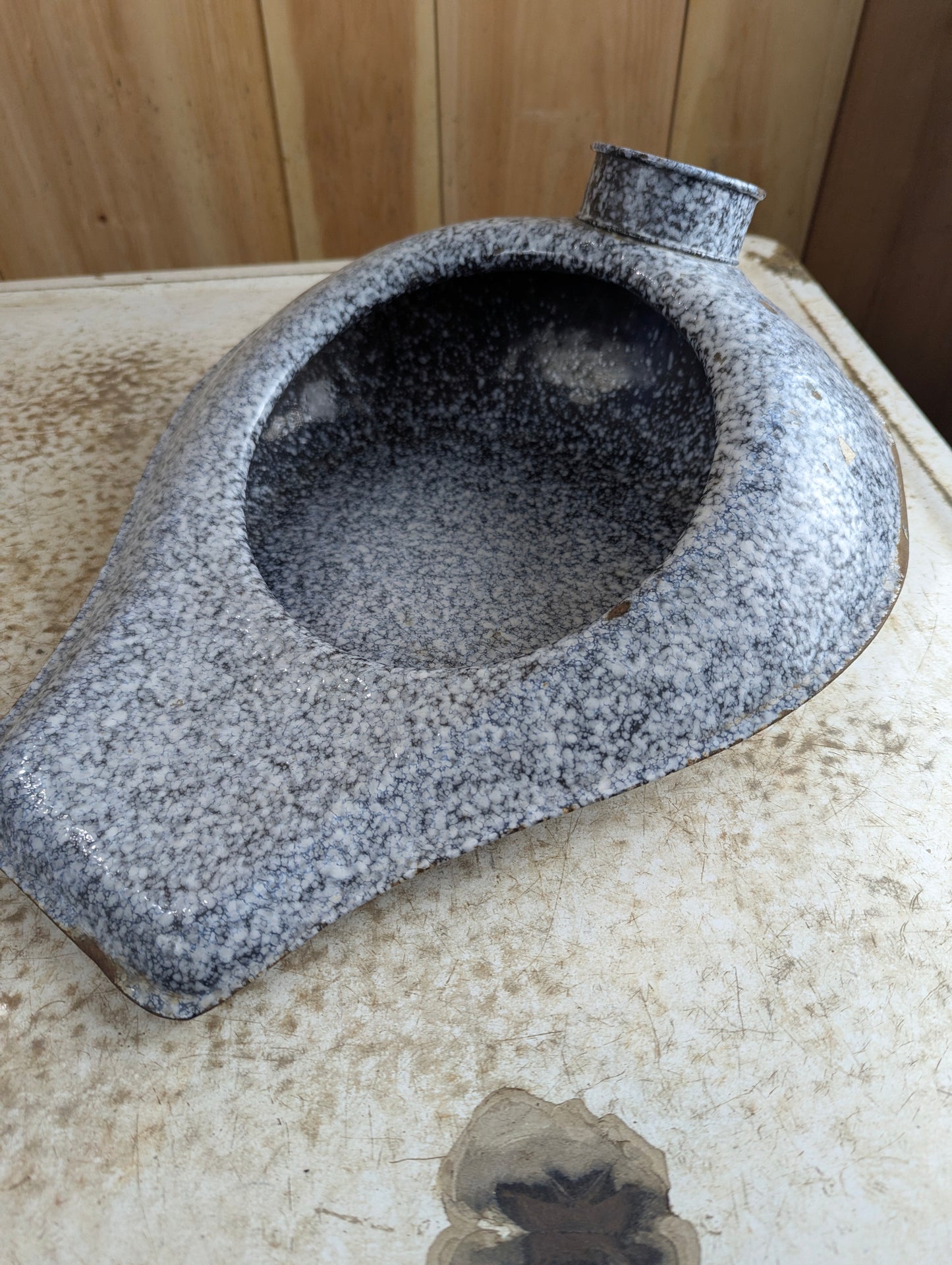 Vintage Grey Speckled Enamelware Bed Pan