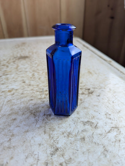 Vintage Cobalt Blue Glass Hexagonal Poison Bottle 1.5oz