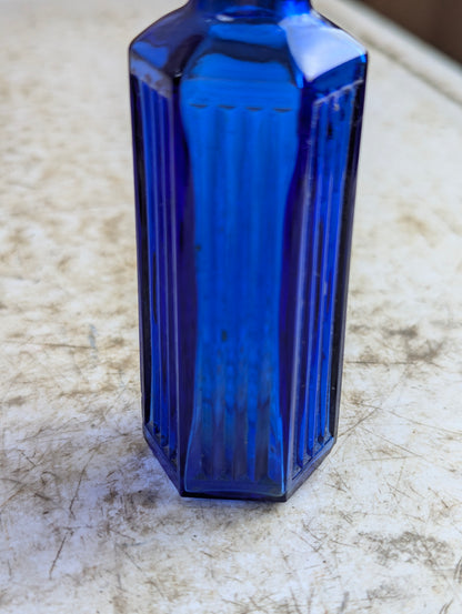 Vintage Cobalt Blue Glass Hexagonal Poison Bottle 1.5oz