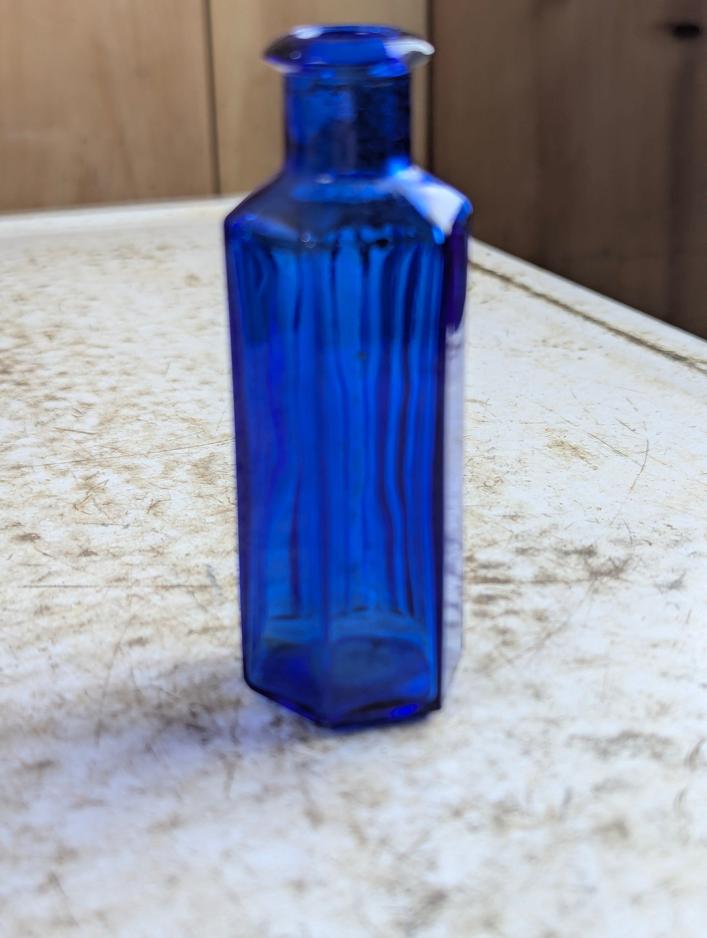 Vintage Cobalt Blue Glass Hexagonal Poison Bottle 1.5oz