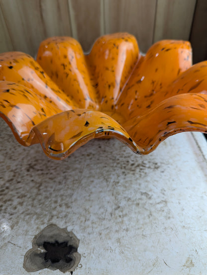Vintage MCM Murano Style Orange Confetti 19" Splash Bowl