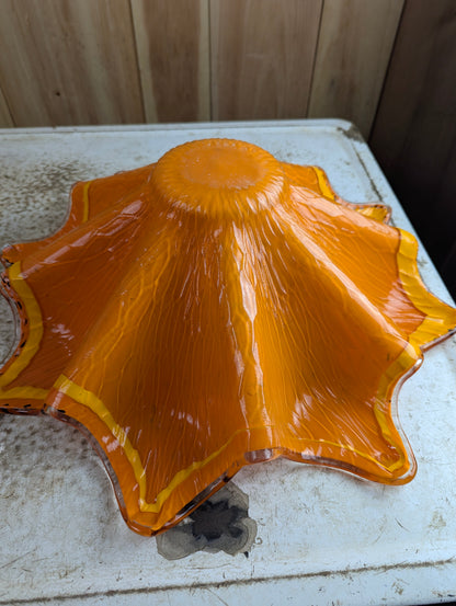 Vintage MCM Murano Style Orange Confetti 19" Splash Bowl