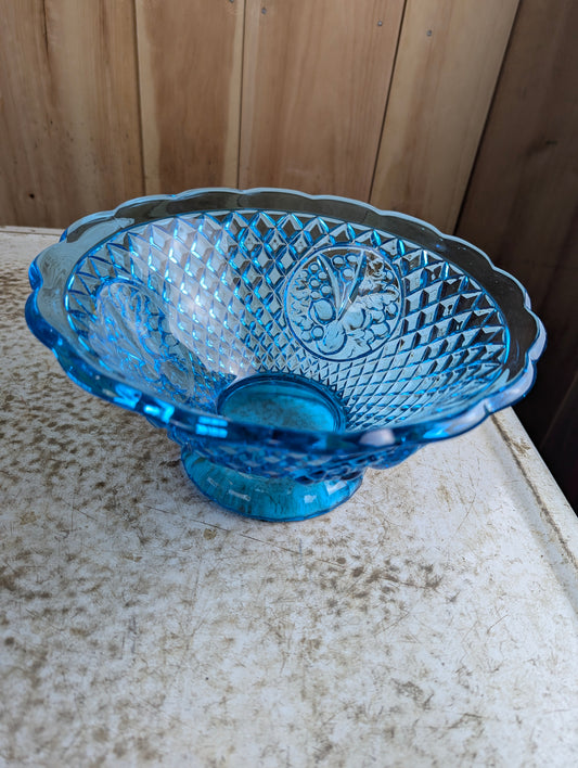 Vintage Cornflower Blue Waffle Della Robbia 10.25" Footed Console Bowl