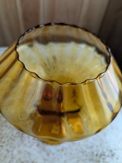 Vintage MCM Empoli MCM Amber Glass Pedestal Candy Dish with Lid