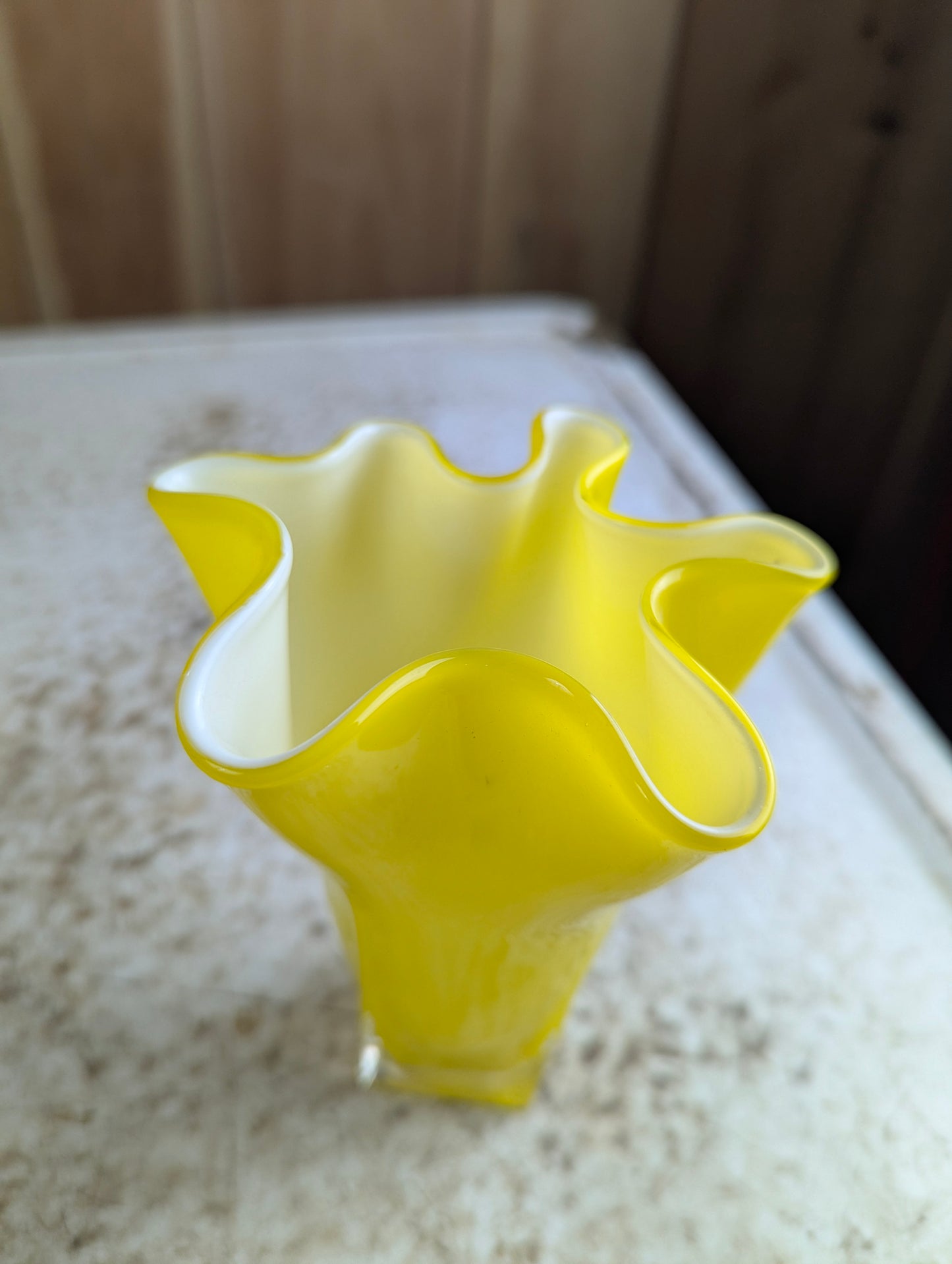 Vintage Yellow Art Glass Handkerchief Vase