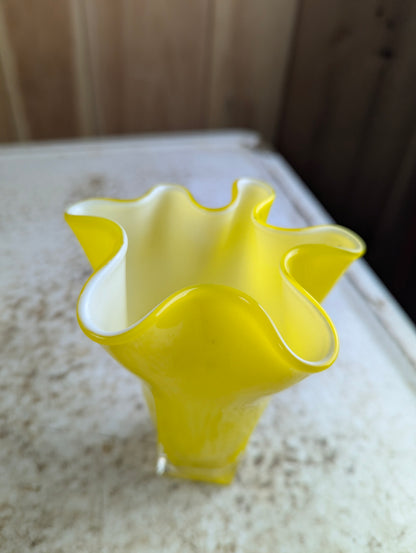 Vintage Yellow Art Glass Handkerchief Vase