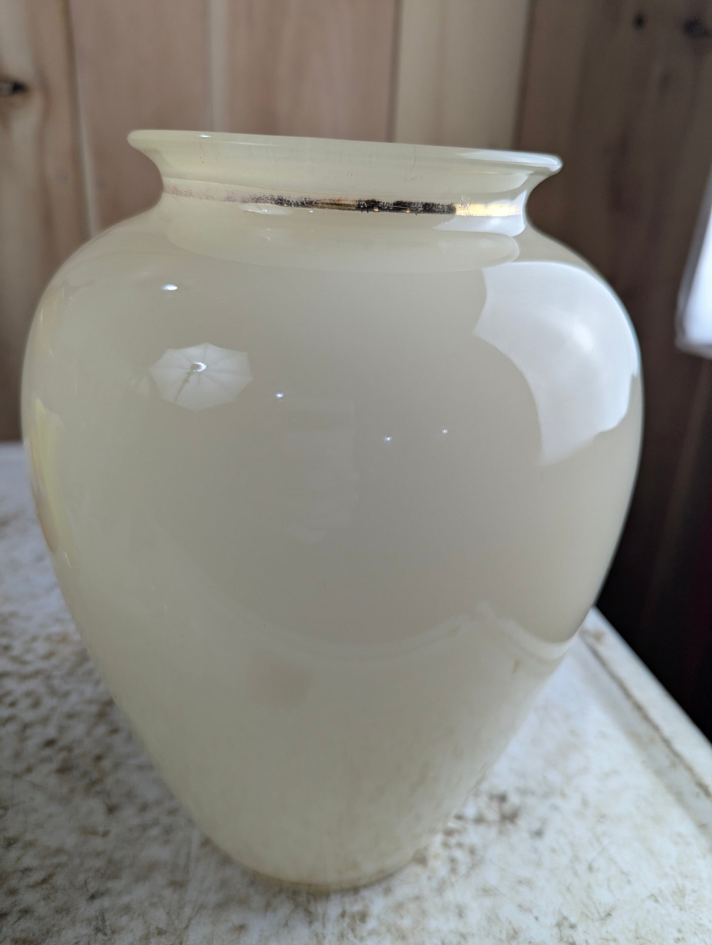 Vintage Almond Glass Vase with Birds and Cherry Blossoms