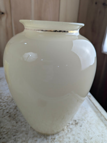 Vintage Almond Glass Vase with Birds and Cherry Blossoms