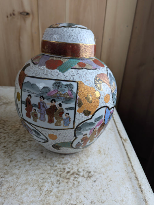 Vintage Satsuma-Style Ceramic Ginger Jar